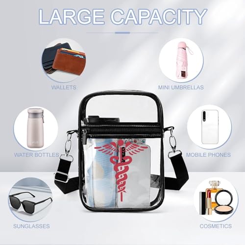 Nurse Nursing Clear Crossbody Bag Stadium Bag Adjustable Side Shoulder Bags Messenger Bag with 2 Compartments3
