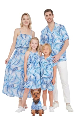 Image of Hawaii Hangover Family Matching Hawaiian Clothes, Simply Blue Leaves | Family matching Hawaiian outfits, Simply Blue Leaves, lightweight rayon, machine washable, tropical leaf print, luaus
