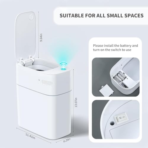 Image of MOPUP Trash Can with Lid Automatic Garbage Can, 3.5 Gallon Slim Small White Plastic Smart Trash Bin, Narrow Motion Sensor for Bedroom, Bathroom, Toilet Office
