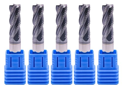 Image of 4 Flute Solid Carbide Roughing End Mills(5Pcs, 3 /8 inch), ALCrSiN Nano Coated | 35 Helix, 3 /8 inch Cutting Dia, 3 /8 inch Shank Dia, 1 inch LOC, 2-1 /2 inch OAL, for Milling Alloy Steel, Carbon Steel, Cast Iron