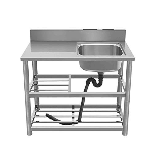 YYWLHDS 屋外用ステンレスシンク、100*50*80cm ブラケット付き、一体型カウンタートップ、シンプルな食器洗い、頑丈で清潔、省スペース、屋外、屋内、キッチン、工場での使用に適しています(No faucet,Right)