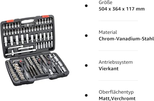 ViGOR Steckschlüsselsatz V2461 I 172-teiliges Werkzeug-Set, Antrieb: Sechs- und Vierkant, Abtrieb-Profile unter anderem: Innen- und Außen Sechskant, Kreuz- Schlitz und Pozidriv