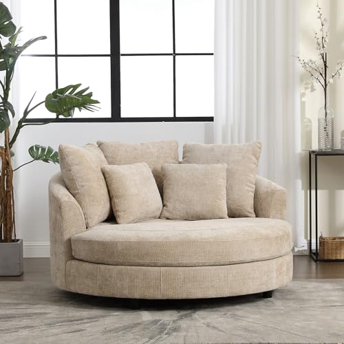 Sillón grande redondo con ruedas color beige miniatura 1