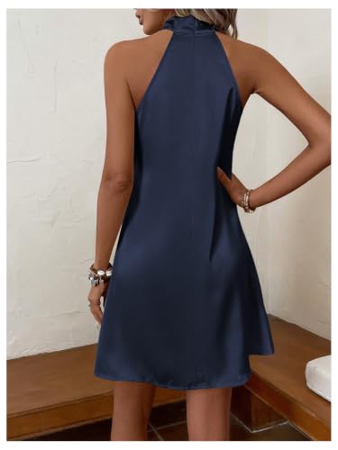 Image of Floerns Women's Pearl Beaded Halter Twist Sleeveless Tie Back Dress A Line Dress