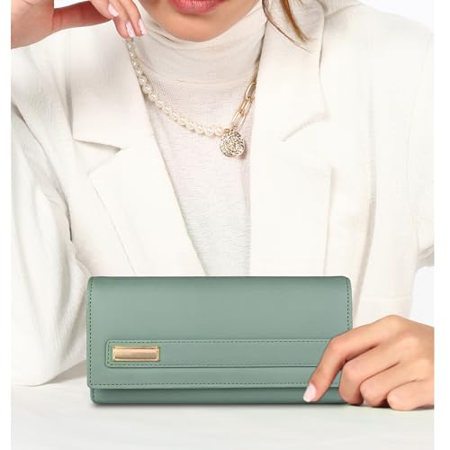 Image of ALSU Women's Hand Wallet Purse Clutch | Phone Pocket | Coin Compartment | Credit Card Slots| Zipper Pocket| Office use| Casual use| Faux Leather (Light Green)