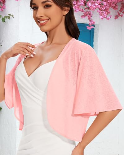 Image of Women Bolero Shrug Cardigan Open Front Cover Up Sheer Short Sleeve Kimonos for Evening Dress