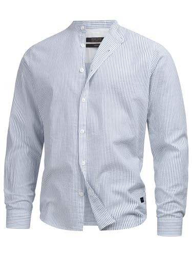 Indicode Herren INCari Sommer-Hemd gestreift aus Baumwolle | Herrenhemd für Männer Copen Blue, L