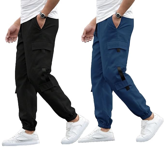 riksaw Men's Cargo Polyester Pants for Men || Regular Fit Mid Rise Cargo Joggers Solid Pants (Pack of 2) (PCG_04 Combo)-picture-42