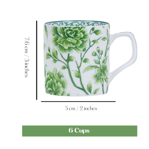 Image of GOLDEN QUEEN'S Handcrafted Floral Tea Cups - Set of 6 | Perfect for Daily Use, Elevate Your Tea and Coffee Experience - Jade Bloom