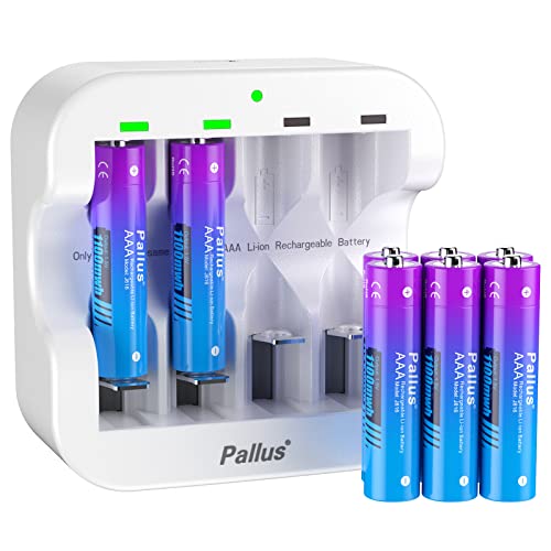 Image of Pallus AAA Rechargeable Lithium Battery, 1100mWh High Capacity Triple A Rechargeable Li-Ion Batteries, 8 Pack 1.5V AAA Lithium Battery With White 4-Slot Charger