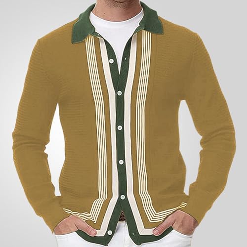 Cambkatl Men's Color Block Lapel Collar Cardigan Sweaters, Button Down Casual Long Sleeve Knitted Retro Outerwear Tops3