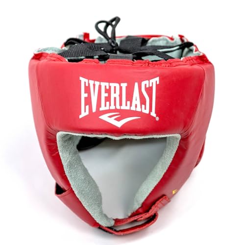 Everlast Casco de Boxeo Amateur de Competición, Rojo, Talla M, Cuero Sintético, Protección Profesional con Correa Ajustable - imagen 2