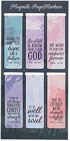 Set of 6 Beloved Scripture Favorites w/Abstract Scenic Inspirational Magnetic Bible Verse Bookmark, Size Small 2.3" x .75"