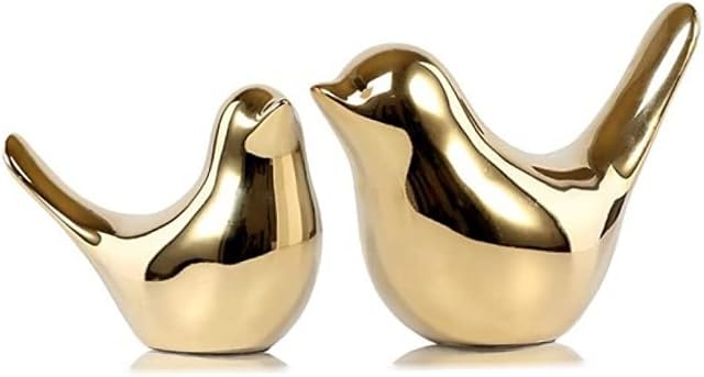 2PCS Ceramic Bird Ornament Table Animal Statue Sculpture Desktop Figurine Decoration Gold