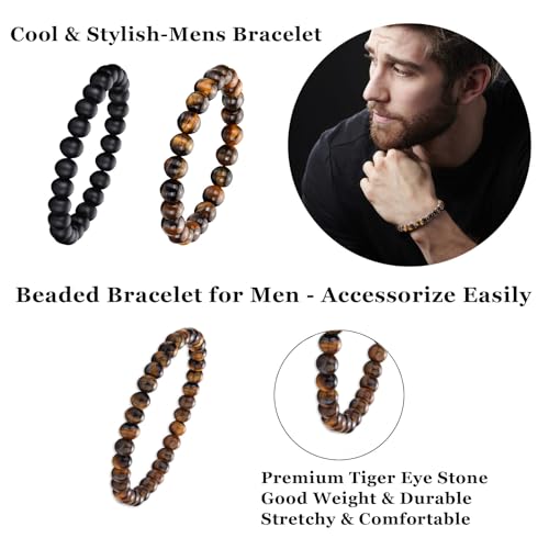 Mens Bead Bracelet Adjustable Elastic Rope With 6&8MM Natural Stone Tiger Eye Bracelets for Men Gift2