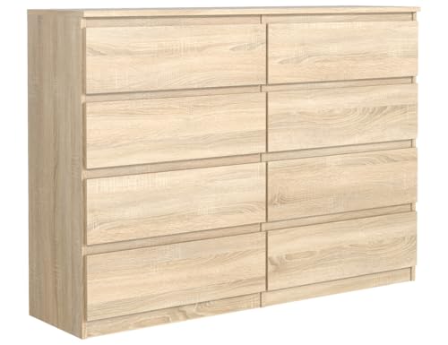 MebLocker Kommode mit 8 Schubladen 140 cm Ideal für Wohnzimmer, Schlafzimmer, Kinderzimmer, Jugendzimmer und Büro Moderne Elegante Lösung für stilvolle Aufbewahrung (Sonoma-Eiche)