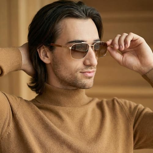 Image of ZENOTTIC Aviator Wood Polarized Sunglasses for Men 100% UV Protection Fishing Driving Golf