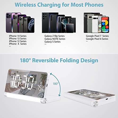 Digital Alarm Clock With Wireless Charging,Automatic Light Sensing Dimmer And Dual Alarm, 3 Colors Night Light, 5 Kinds White Noise Sleep-Aid Music, Led Clock For Bedroom, Desk, Office (White) #TOP2