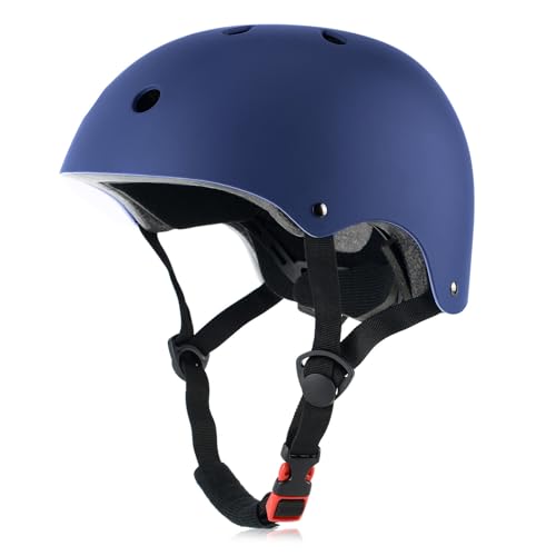 OUWOR Kids Skateboard Bike Helmet for Boy and Girl, Lightweight Adjustable, Multi-Sport for Bicycle Skate Scooter (Navy, Small)