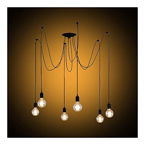 Lustre Rétro Industriel Luminaire Suspensions de Plafond Réglable E27 pour Cuisine Salle à Manger Salon Bar Vintage (6Bras)
