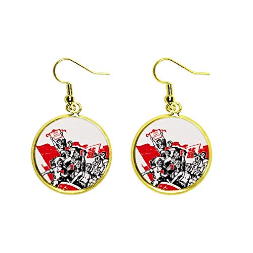 Pendientes de Mao Zedong bisutería china pendientes rojos dorados colgantes mujer