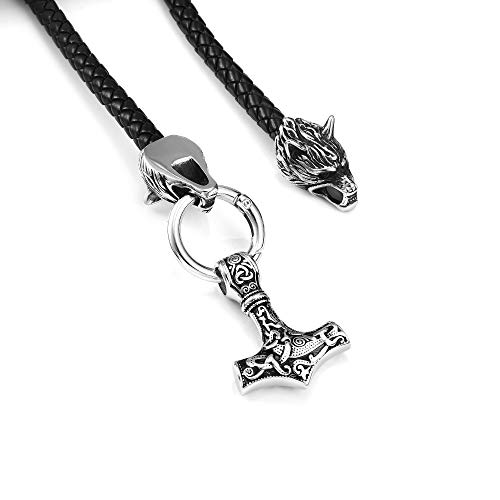 Collier Mjolnir en acier inoxydable et cuir véritable pour homme
