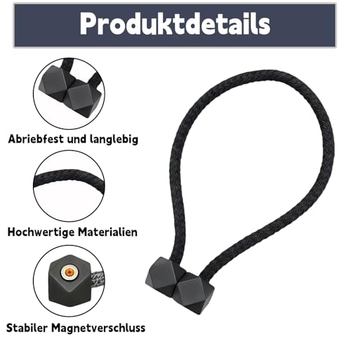 2 Stück Magnetische Vorhang Raffhalter Schwarz - Fensterdekoration Gardinenhalter, Magnetisch für Gardinen Holdbacks, Vorhang Seil Schnalle, Vorhangbinder Magnetisch, Vorhanghalter Schlafzimmer