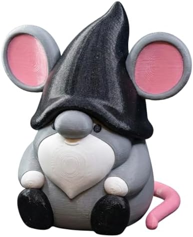 Mouse Gnome Collectible Figurine - Detailed Gray and Pink Desk Accent for Unique Home Decor and Gift Display - 3D Printed in Canada image 4