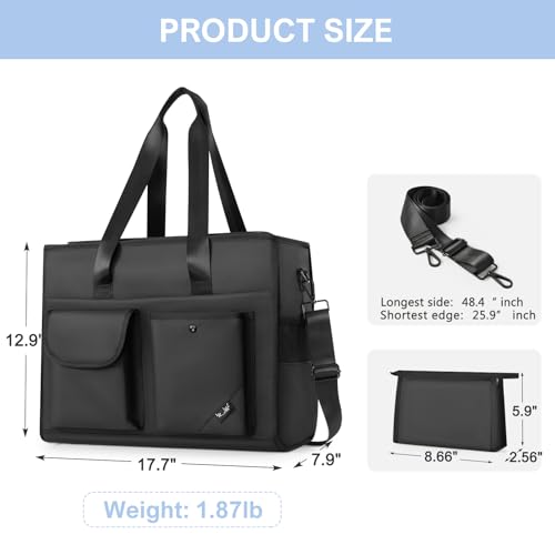 Tote Bag, Work Bags for Women with 15 Pockets, Large Tote Bag with Zipper for Teacher Nurse, Laptop Handbags for Women, Carry on Bag, Black2