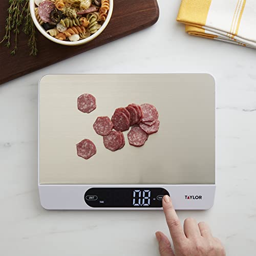 Taylor 22Lb High Capacity Kitchen Food Scale With Stainless Steel Surface, Backlit Display, And Usb Recharging Cord Included, White #TOP6