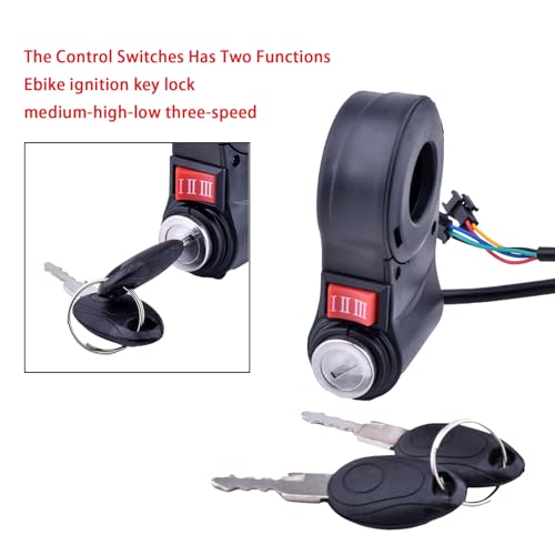 Image of Universal 3 Speed Switch 12V-96V Key Ignition for Ebike 5 Wires Ebike Key Ignition 22mm 7 /8in Handlebar Switch Shift Electric Bike Ignition Key Replacement Electric 3 Speed Module Switch Shift