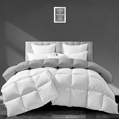 Image of Luxurious 500 GSM Winter Comforter King Size (92 inchX106 inch) - Premium Collection Heavy Winter Comforter 500 GSM Microfiber Fill - Duvet /Blanket King Size - White /Silver Grey Color