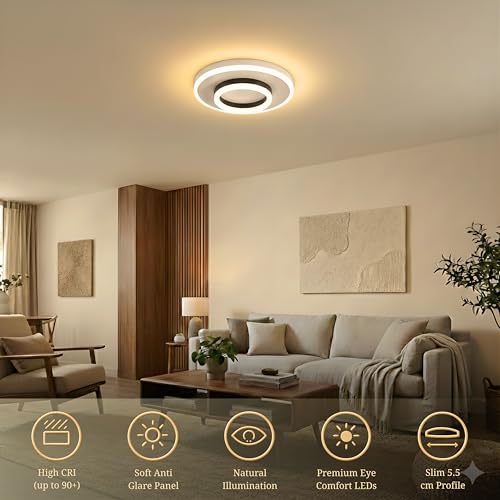 Image of LED Ceiling Light | 50 Watts | >95 CRI Eye Comfort Lighting | 3-Color Mode Anti-Glare Panel for Living Room, Bedroom & Office (Round Ceiling Light)