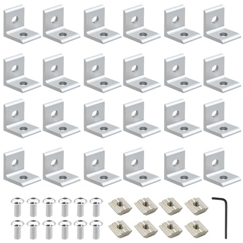 Image of 24 Pack 3030 Corner Bracket Connector 30 Series Aluminum Extrusion Profile Accessories Hardware, 90 Degree Angle Bracket for 30x30 Extruded Aluminum Silver