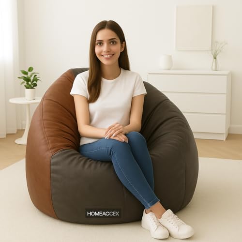 Homeaccex Faux Leather Bean Bag with Filled Beans 2XL Bean Bag Chair | Capacity Upto 100 Kg Weight | XXL Filled Bean Bag,Grey & Brown