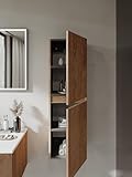 BRIDGE BENO Badezimmer-Hochschrank Mit Verstellbaren Einlegeböden, Soft-Close & Geriffelter Front – 35x110x25 cm – Links/rechts Montierbar – Forest Walnut