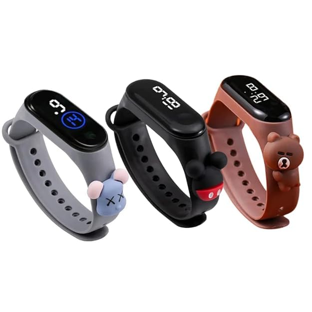 ZOVUTA Led Watch Return Gifts for Kids-3 Pcs Digital Waterproof Wrist Watches for Kids | Best Birthday Return Gifts for Kids | Age - 6 to 14 Years (Grey, Black, Brown)