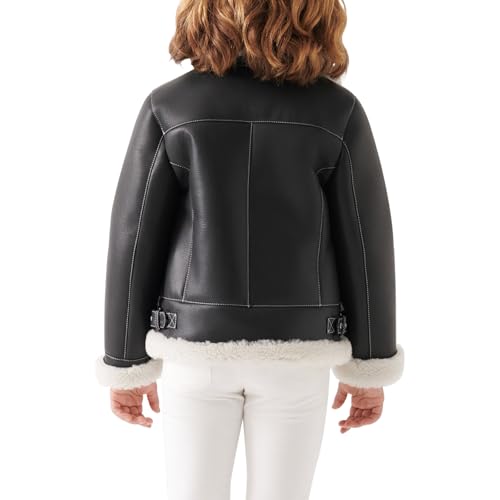 Trifoliate Girls B3 Sheepskin Black Leather Jacket – Winter Faux Fur Lined Bomber Outerwear sherpa Jackets For Kids4