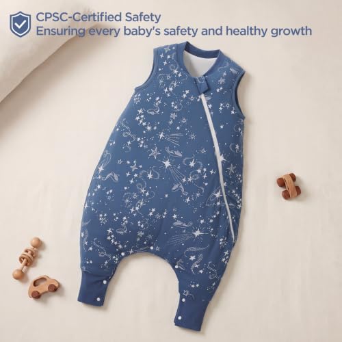 Image of Duomiaomiao 2.5 TOG Toddler Sleep Bag 6-12 Months 100% Cotton Winter Side Open Zipper Baby Sleep Sack with Feet, Warm Toddler Wearable Blanket
