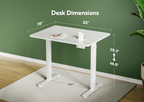 Image of Claiks Electric Height Adjustable Stand Up Desk, 32x19 Inches Sit Stand Desk for Home Office, White Top /White Frame