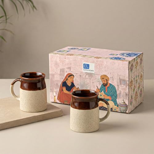 Image of ExclusiveLane 'Cocoa Rims' Studio Pottery Ceramic Coffee Mugs Set of 2 (Dark Brown & Cream, 320 ml, Microwave & Dishwasher Safe) | Coffee Mug Ceramic Cups Coffee Mugs for Coffee Cup Set of 2 Tea Cups