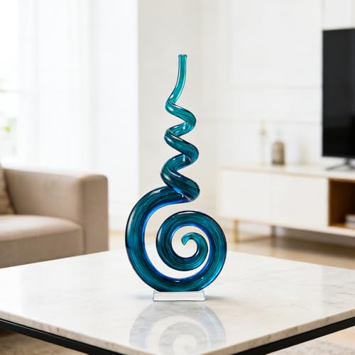 Estatua de vidrio estilo Murano 15 pulgadas azul miniatura 5
