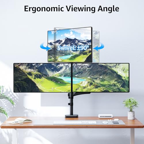 Image of MOUNTUP Triple Monitor Mount Fits Max 32 Inch Screen, Holds 4.4-17.6lbs, 3 Monitors Desk Mount, Triple Monitor Stand for Desk, Adjutable Arm with Clamp /Grommet Base, for Home Office, 75x75 /100x100
