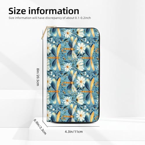 Flower Dragonfly Elegant Print Wallet Women Men, Long PU Leather Wallets for Women, Cute Womens Travel Wallet Purse Pouch with Zipper Pocket3