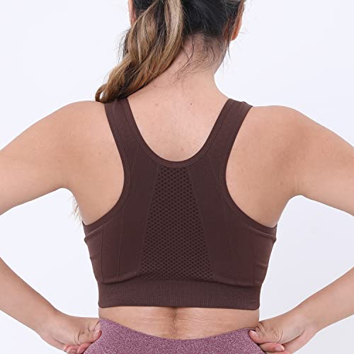 Akamc Women's Zip Front Sports Bra Criss-Cross Back Strappy Wireless Post-Surgery Bra Active Yoga Bras B109,X-Large #TOP5