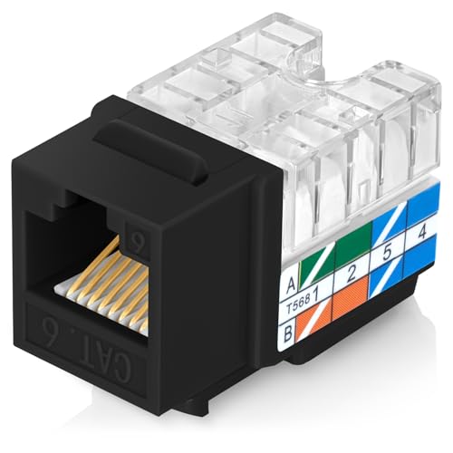 Image of Everest 90 Degree RJ45 cat6 Keystone Jacks Slim Profile 100-Pack Black | Compatible with 90 Angled Speed Termination Tool - easyJACK (B094WB91H3)