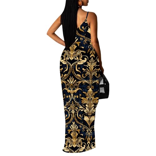 Image of Women's Summer Maxi Dress Spaghetti Strap Floral Boho Beach Long Sundress with Pockets