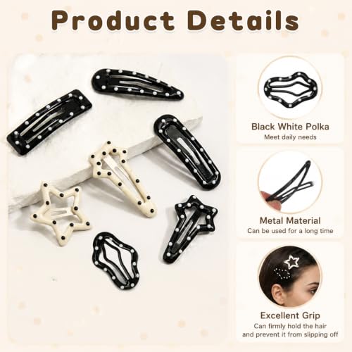 Image of MAYCREATE Star Hair Clips for Girls Women Y2k Polka Dot Cute Hair Clips | Metal snap closure, non-slip grip, lightweight comfort, versatile styling for bangs, ponytails, parties, photos, daily wear
