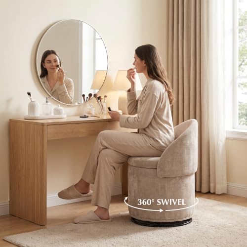 HNY Swivel Vanity Chair with Storage and Folding Back, Oatmeal - image 6
