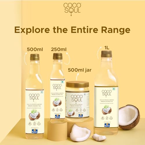 Image of Coco Soul Cold Pressed Unrefined Virgin Coconut Oil | 60% MCT | Multipurpose Usage | Daily Cooking| Keto Friendly | Naturally Cholesterol Free | A1 grade real coconut | From Makers of Parachute 500 ml JAR